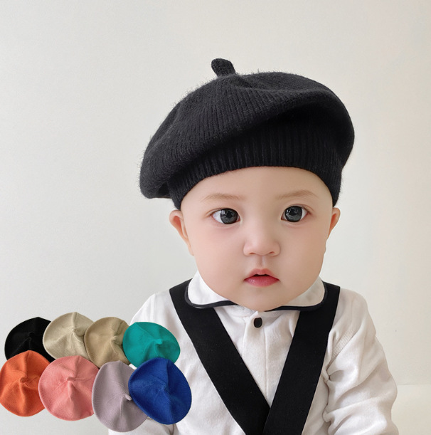 Wool Beret Spring and Autumn Korean Style Baby Boys and Girls Candy Color All-match Western Style Knitted Photo Cap Children's Painter Cap