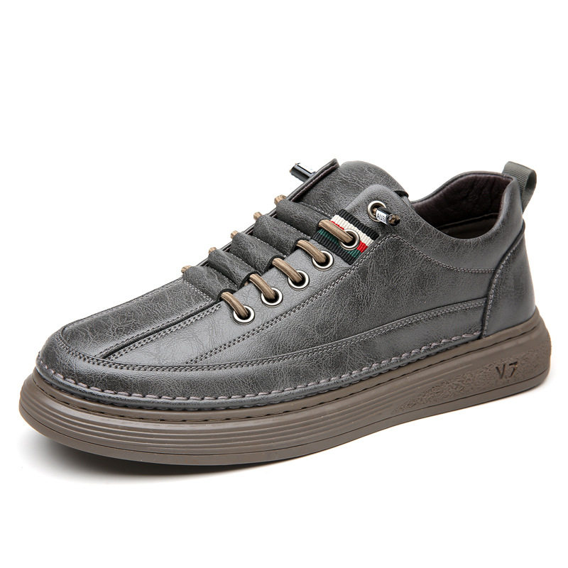 Giày sneaker nam da bò thật phối da, đế bằng mềm, cổ thấp, dây thun co giãn — GX2036 kaki, GX2036 màu trắng, GX2036 màu xám