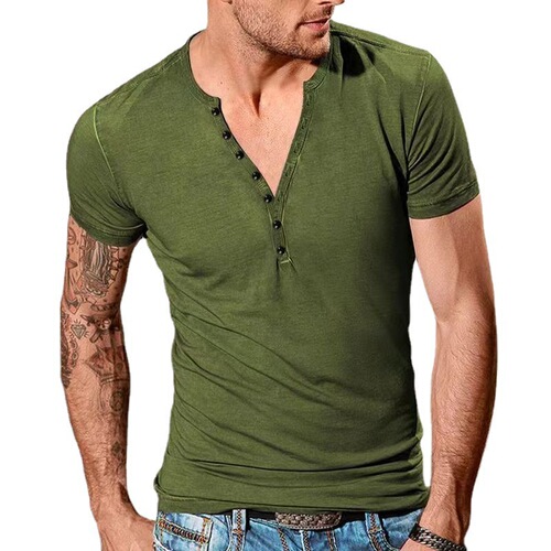 New Summer Men's Fashion Casual Henry-Neck Short-Sleeved T-Shirt—Men's Slim-Fit Sports Base Layer Top