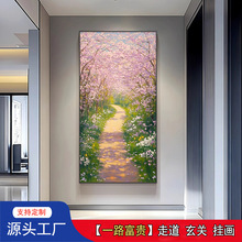 莫奈花园玄关纯手绘油画大芬村治愈系风景挂画走廊过道高级装饰画