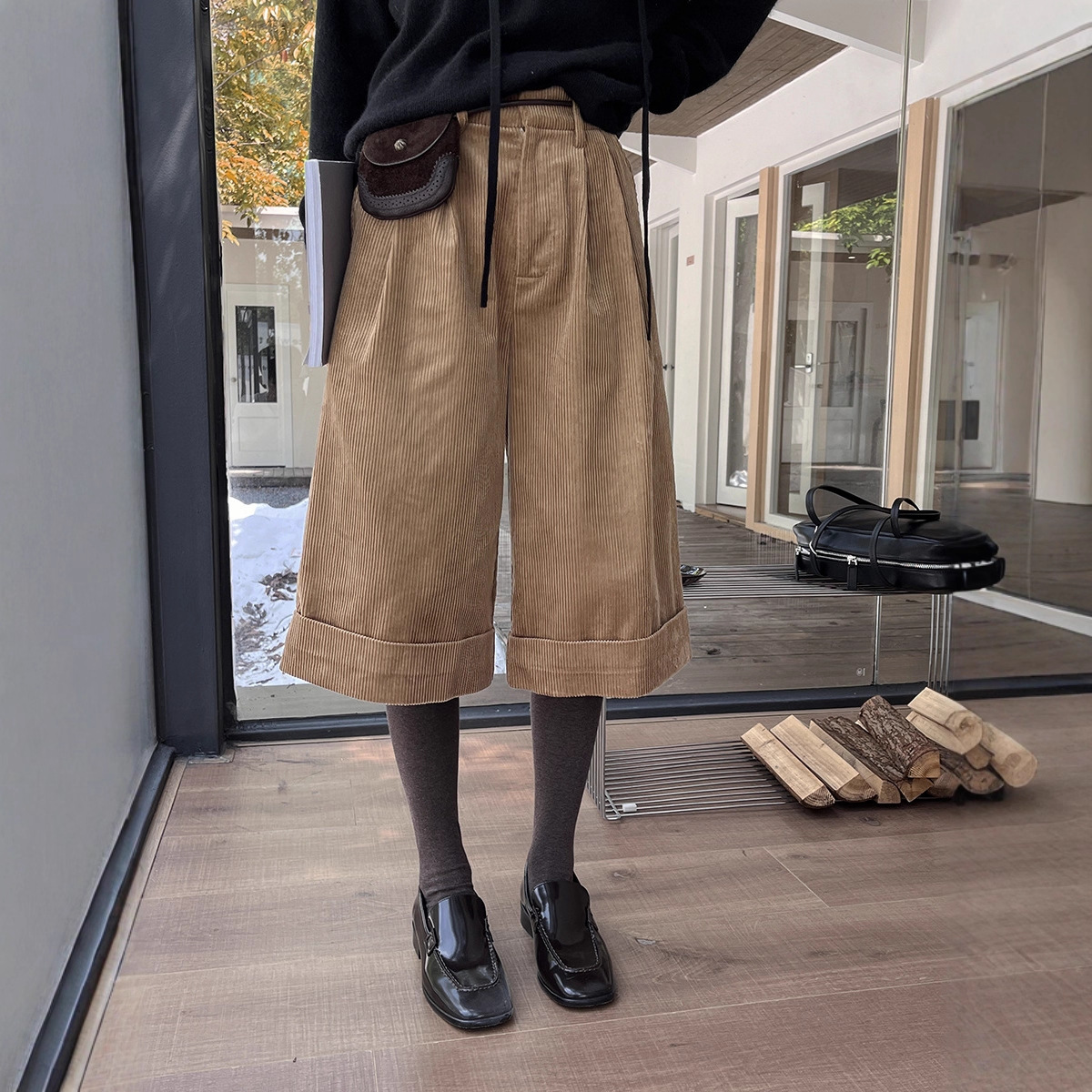 【不退不换】秋冬上新100%棉 法式宽边灯芯绒阔腿七分靴裤KA999