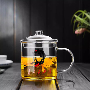 Tea Jar High Temperature Resistant Glass Tea Cup with Lid Water Cup Pear Jar Office Tea Cup Handle Creative Gift Cup