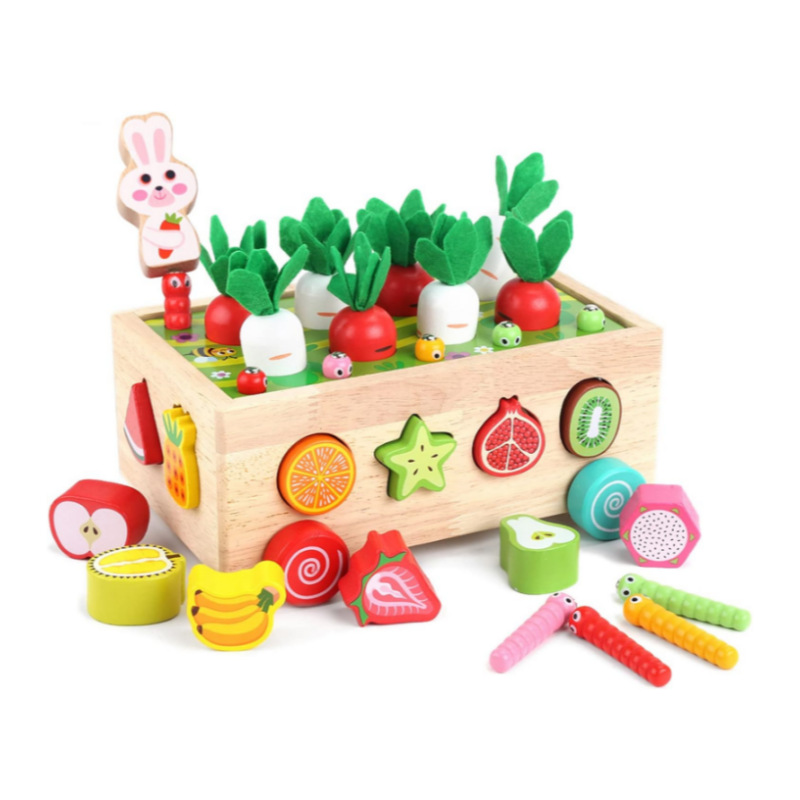 CPC transfronteriza pesca de madera para niños captura de insectos forma de fruta a juego rábano tirando desmontaje inteligencia coche juguetes educativos