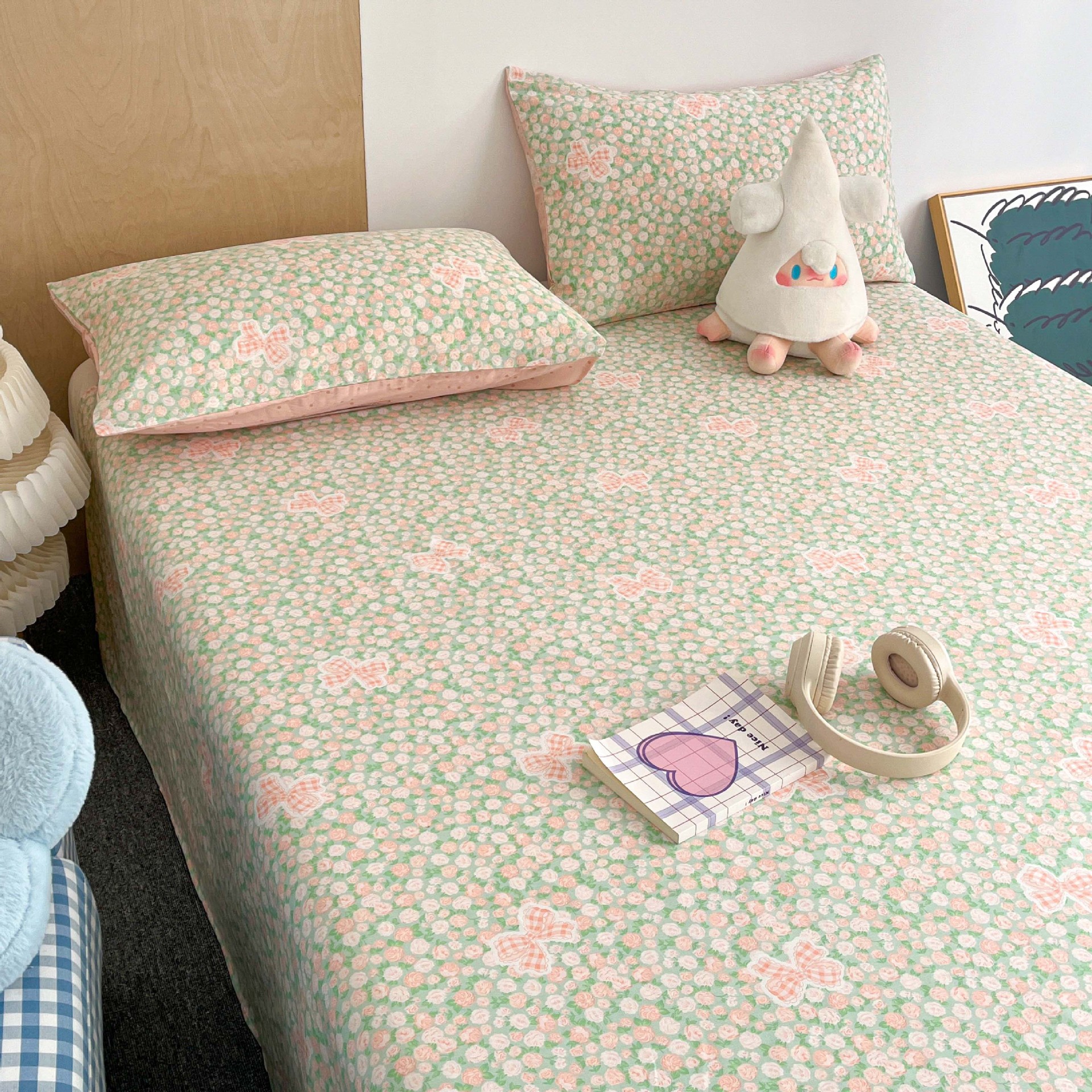 2025 nuevo estilo sábana de algodón puro pieza individual 100 algodón verano dormitorio niños sábana individual funda de almohada doble traje de tres piezas 3