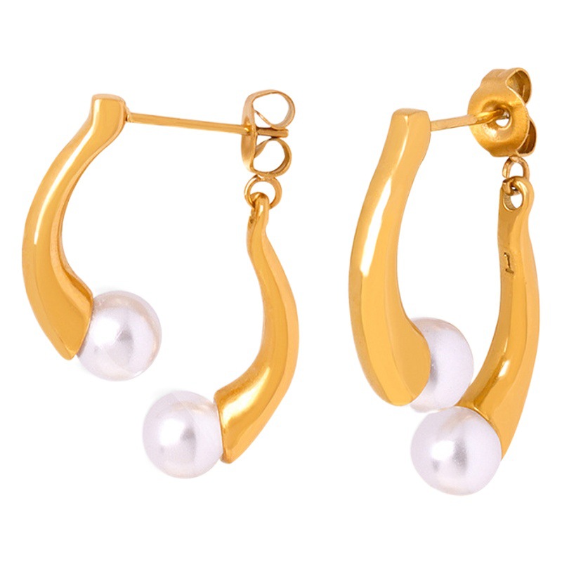 Personalizada elegante nicho estilo casual elegante diseño de división incrustaciones de alto brillo cuentas de concha de titanio simple de acero chapado en oro