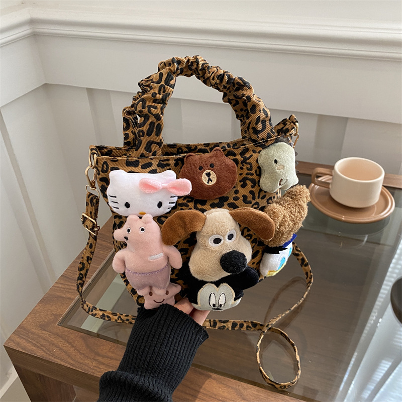 Cartoon puppy bolso de muñeca mujer 2024 nueva moda leopardo estampado bolso de mano bolso de lona versátil