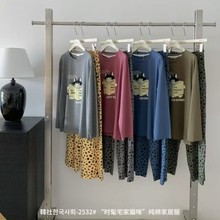 2532#韩社时髦宅家猫咪纯棉家居服套装女秋冬休闲宽松长袖睡衣