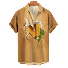 跨境外贸夏季新款大码男士休闲3D数码印花短袖衬衫