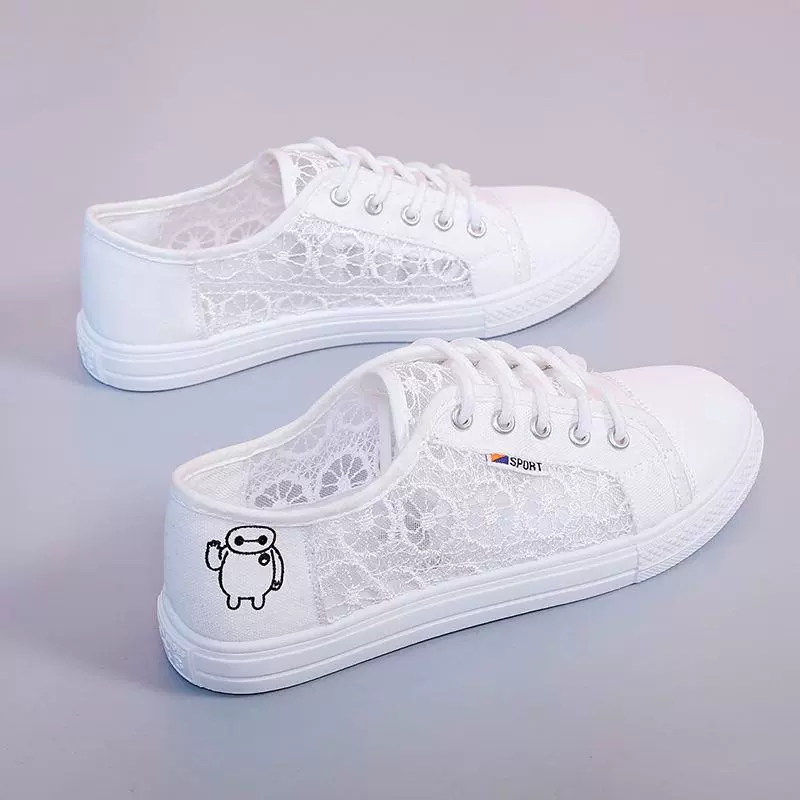 Сандалии, женская обувь с сеткой, студенческая обувь, новинка 2023 года, летняя обувь в корейском стиле, сетчатая парусиновая обувь на плоской подошве с кружевом Baotou, женская обувь