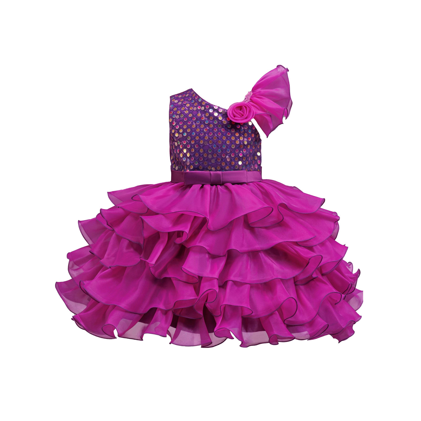 Nuevo vestido de aniversario de bebés de niñas de hombros inclinados para niños pequeños pastel de pompa corto vestido de espectáculo 390