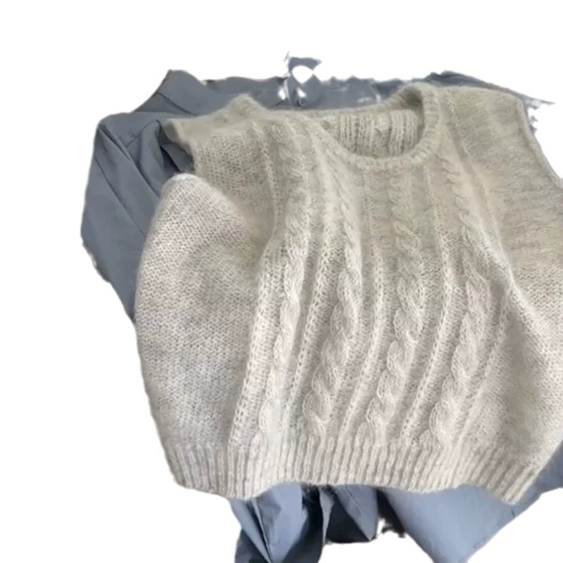 2024 otoño nuevo estilo de alta gama, cuello redondo perezoso, chaleco de punto exterior, suéter de mujer suave y ceroso, chaleco de mujer