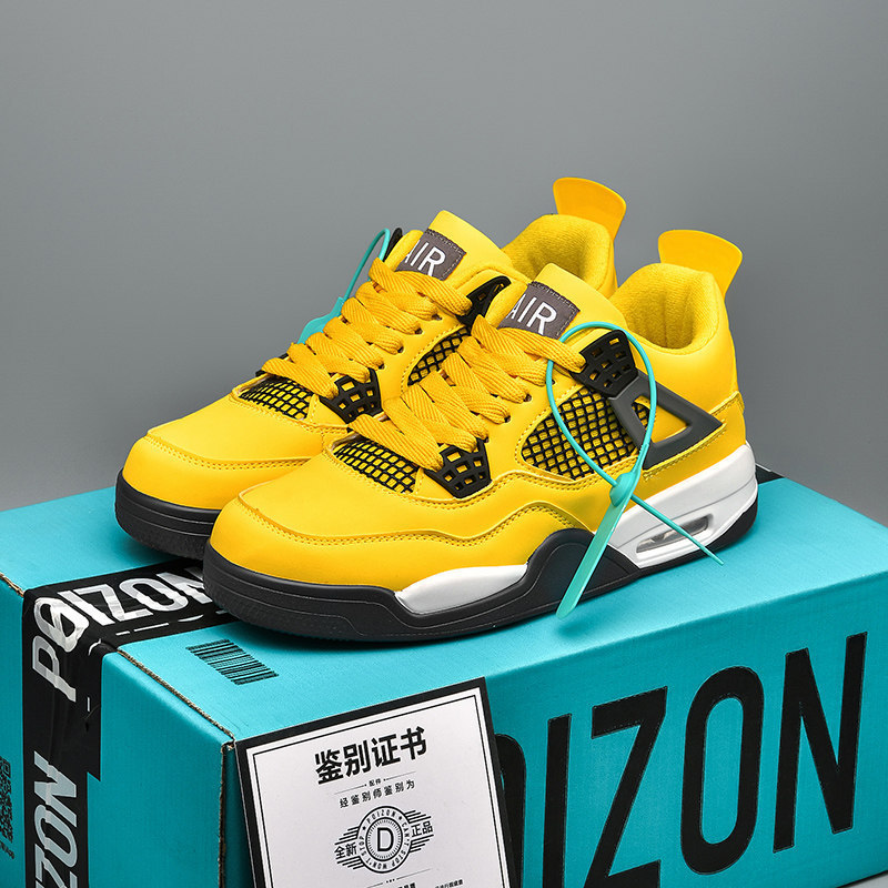AJ4 electric yellow high-top basketball shoes, AJ3 men's shoes, practical for actual play, Qiao 4, spring collection, pure original design, air-cushioned, for sports and students