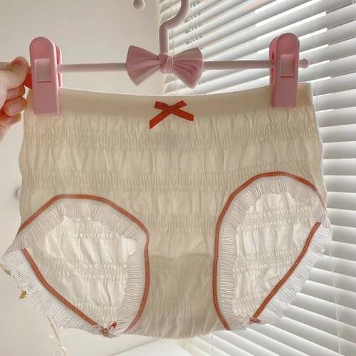 Cream puff girls underwear mid-waist high elastic seamless breathable cotton crotch bag hip triangle student ladies underwear