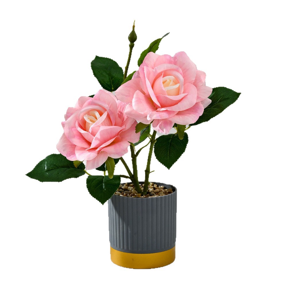Transfronterizo dos grandes rosas bonsai moda imitación maceta flores falsas decoración del hogar fotografía ornamentos de flores artificiales de boda