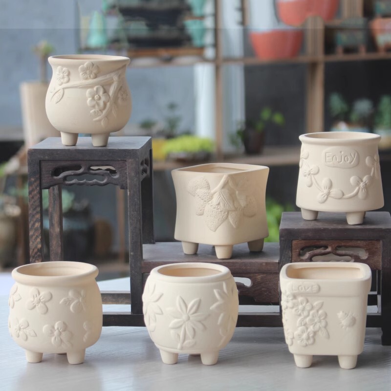 Diy素焼き陶磁器の親指の植木鉢の浮き彫りの小さい花のアイデアの落書きの手描きの立体の小さい植木鉢の通気帯の足の鉢|undefined