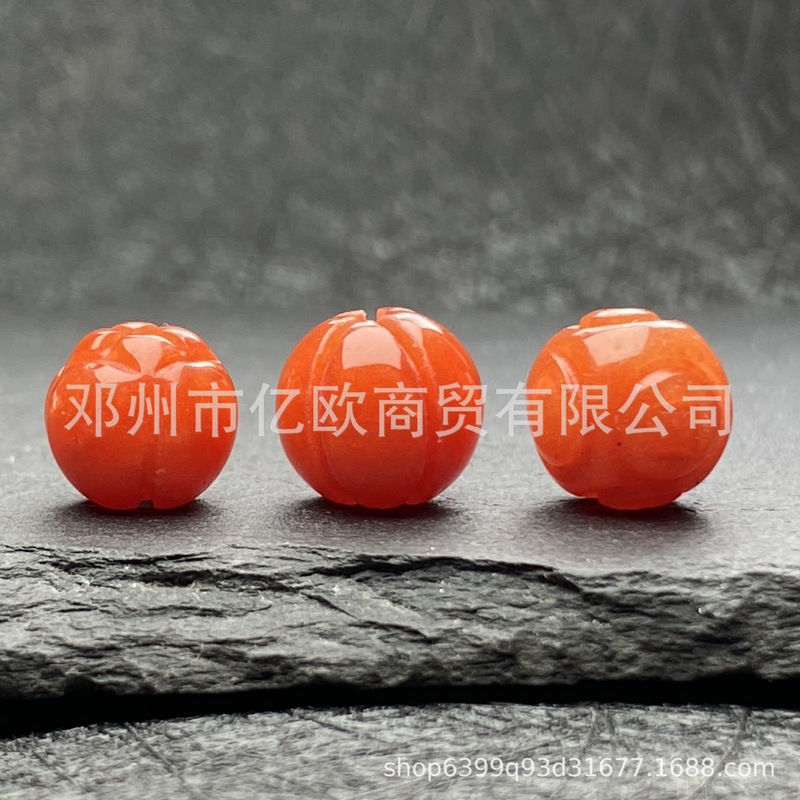 冰种巴山红翡雕花珠南瓜莲花龙珠串珠项链串珠手工雕刻饰品批发|undefined