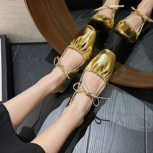 Ballet Dance Shoes French Evening Wind Silver Mary Jane Shoes 2025 Flat Elegant Square Toe Open Toe Single Shoes