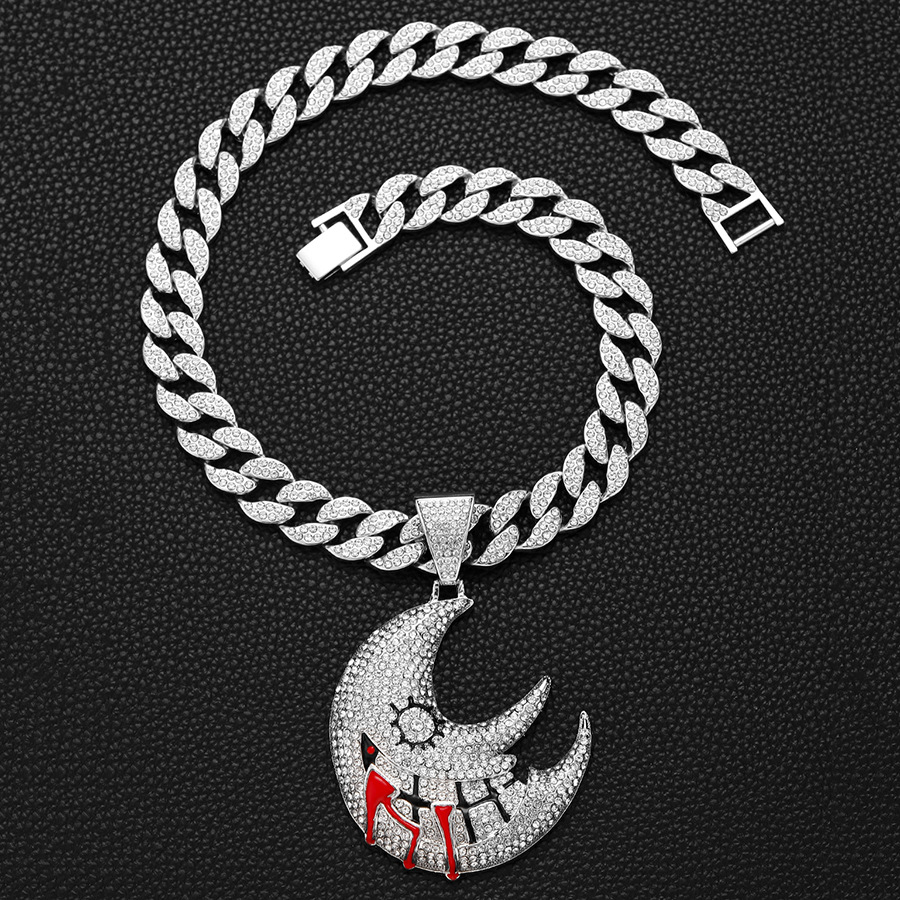 Hip hop moon dark wind watch buckle, niche personality, American Cuban necklace, environmentally friendly alloy jewelry_voghion.com
