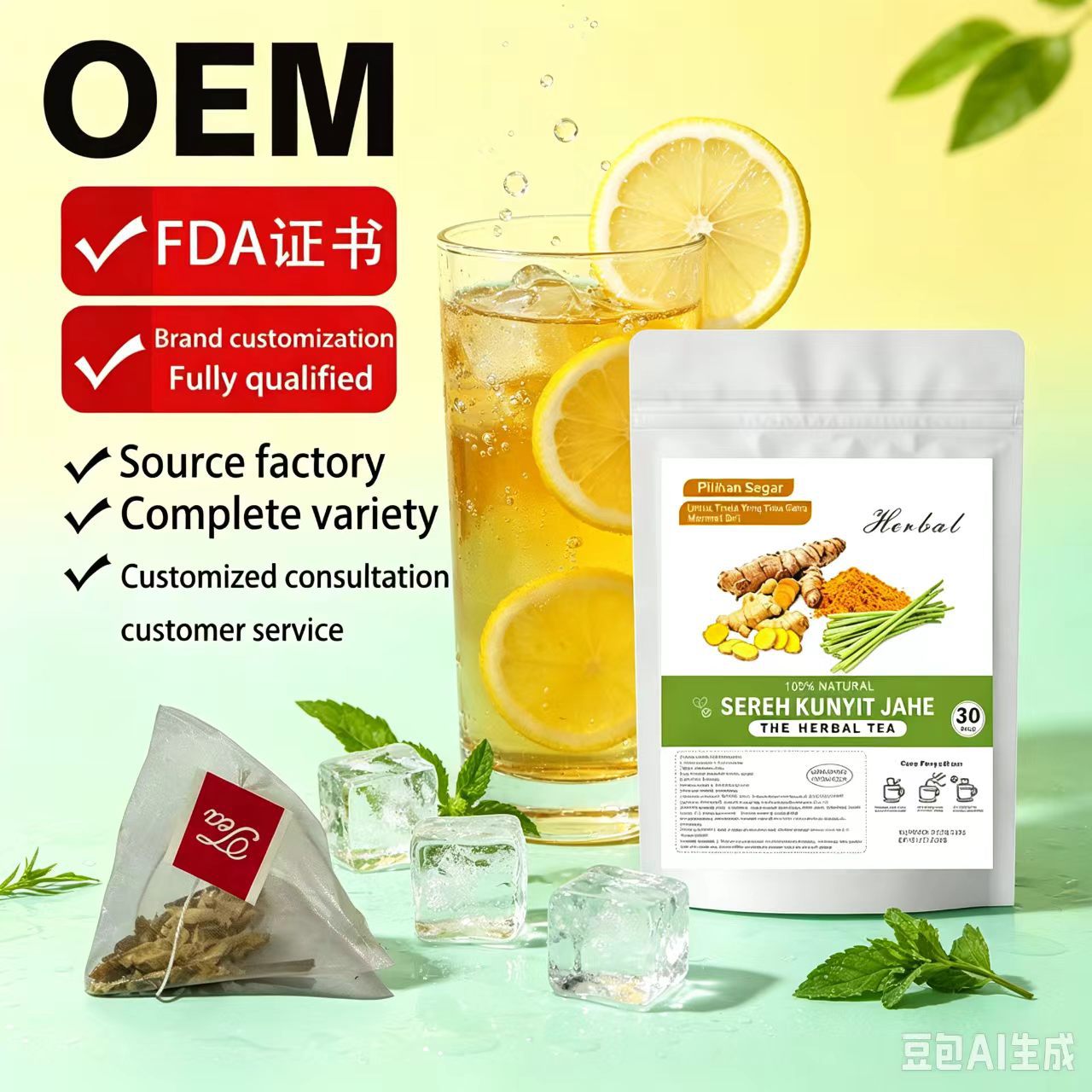 Lemongrass Turmeric Ginger Tea Bags 2g x 30 Cold Brew Herbal Wellness Tea Sugar Free in use