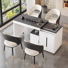 家用移动伸缩旋转小茶小户型阳台简约茶桌一体桌椅组合现代岩板