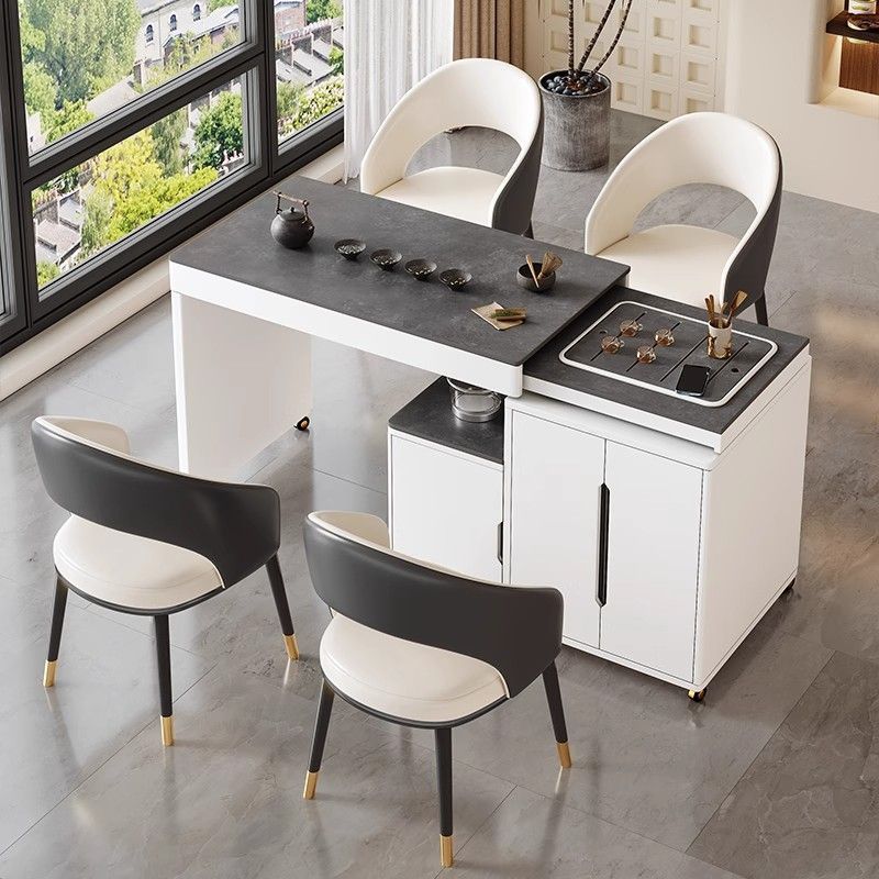 家用移动伸缩旋转小茶小户型阳台简约茶桌一体桌椅组合现代岩板