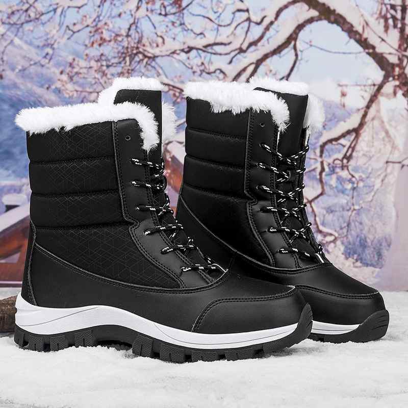 Botas de nieve al aire libre para mujeres más zapatos de algodón grueso de velcro de invierno 2024 nuevo tipo con cremallera de suela gruesa calentadora de algodón