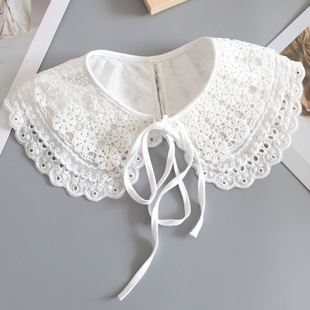 Spring and Summer Solid Color All-match Hollow Lace-up Shawl Women's Dress Ruffled Outer Decorative Fake Collar