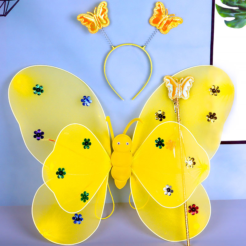 Set de Alas de Mariposa Luminosas Set de 3 Piezas de Poliéster, Luminoso para Día del Niño y Cosplay