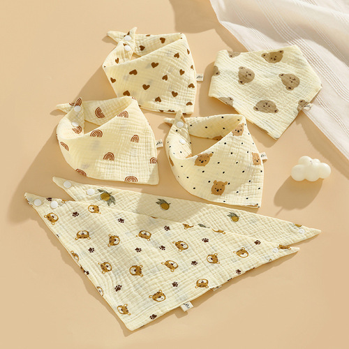 Baby gauze bib Baby wears cotton bib Infant rice pocket Anti-spitting milk printed button bib saliva towel