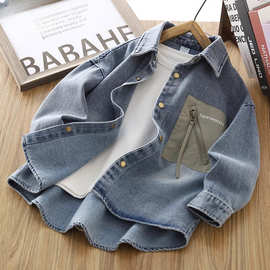 天才鲸男童牛仔外套春秋儿童开衫中大童新款春装男孩户外童装上衣