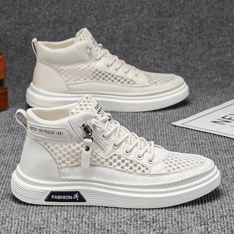 Primavera de zapatos de hombre nuevos zapatos de alta altura transpirables de tendencia, zapatos de malla deportivos antideslizantes perforados, zapatos de skate casuales de moda
