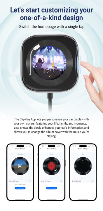 New Model with Screen, Wired to Wireless Carplay Portable Adapter for Apple Screen Projection