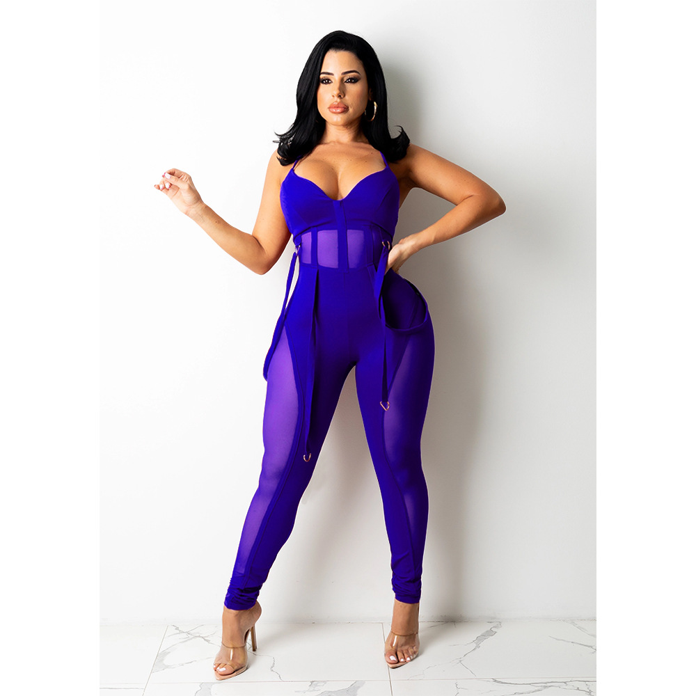 Women's new fall gauze see-through sexy suspender jumpsuits_voghion.com