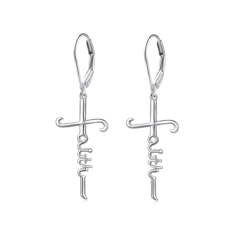 925 plata esterlina cruz pendientes pendientes TEMU nuevo estilo europeo y americano de moda fe letra FAITH pendientes pendientes