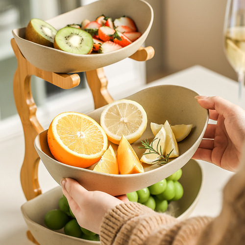 Creative three-layer multi-layer fruit plate, European-style ceramic dry fruit plate, bamboo and wood stand, household snack plate, candy tray, fruit basket