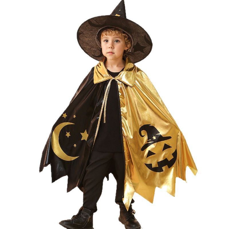 2025新型ハロウィーン子供マント五星魔女服魔法使いプリントマントセットが国境を越えて人気がある|undefined
