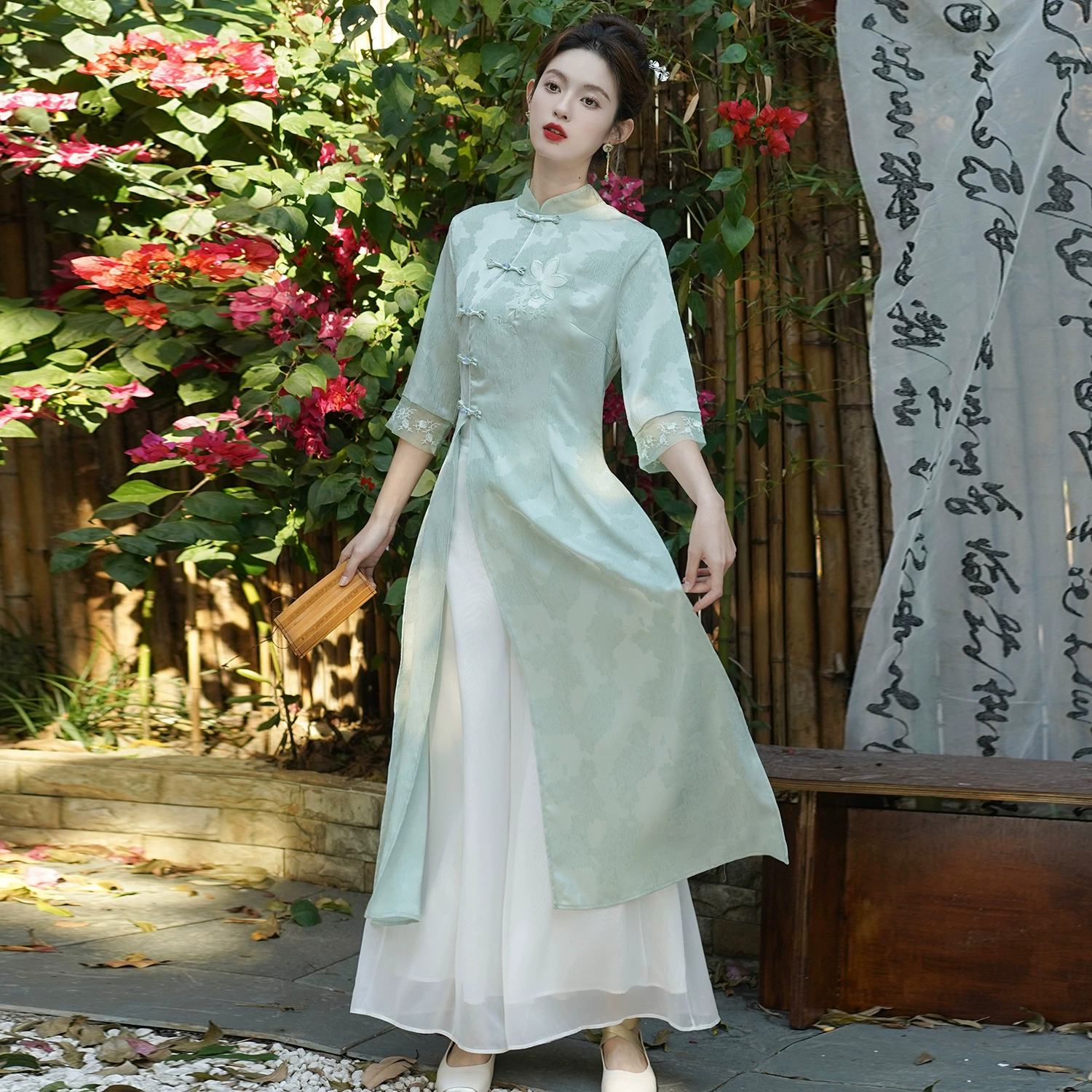 2179 весна и лето новый ретро новый китайский стиль cheongsam улучшенный чайный костюм дзен