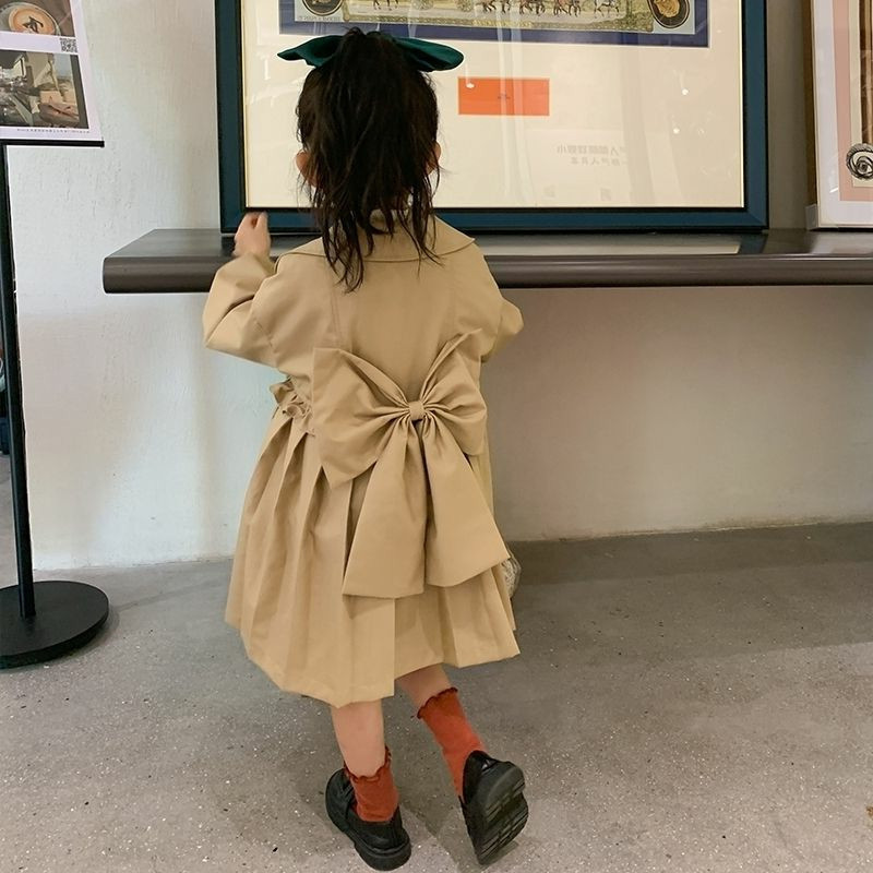 Spring and Autumn Girl's Coat Outerwear Baby Fashion Children's Personality Trend Brand Korean Version Bow Tie Trendy Street Style Windbreaker