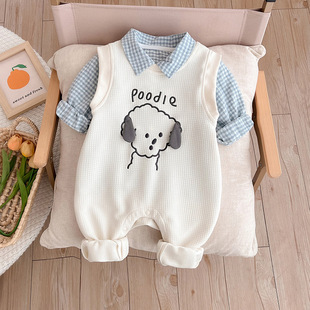 Baby's Spring and Autumn Boys' Cartoon Strap Spring suit Style Outgoing Two-Piece Suit