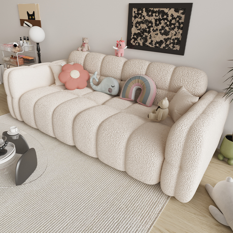 Cream-Style Marshmallow Sofa for Small Living Rooms, Trendy Fabric Double or Triple Lamb Wool Bedroom Lazy Small Sofa