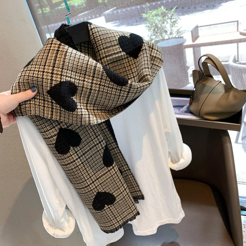 Shawl autumn Korean version versatile fashion love houndstooth plaid warm skin-friendly scarf imitation cashmere scarf women winter