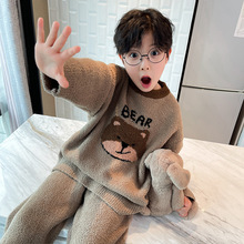 男童卡通小熊睡衣秋冬款2025新款儿童家居服男孩冬加绒厚大童套装