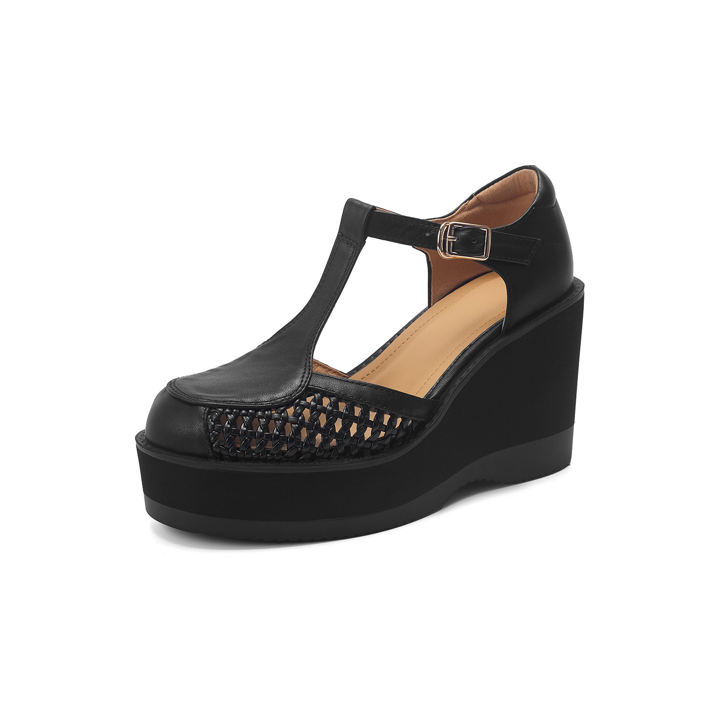 Sandal nữ cao gót đế dày 9,5 cm quai ngang khóa T — đen chi tiết 13
