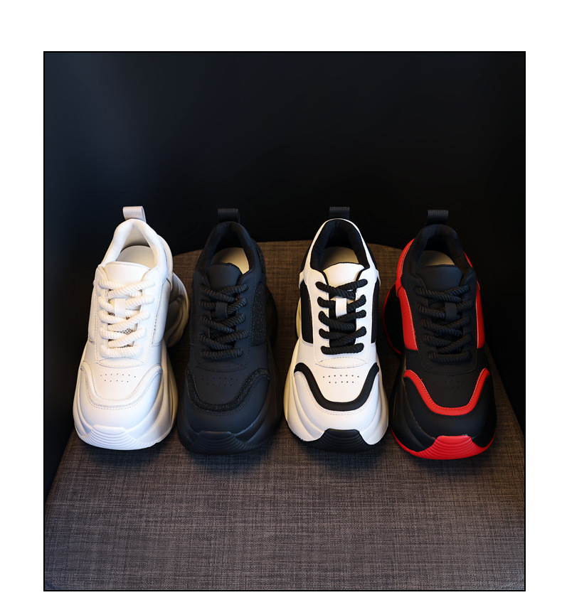 Giày sneaker nữ đế dày phối màu tăng chiều cao — Đen đỏ lót nhung chi tiết 20