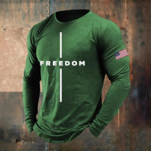 欧美亚马逊跨境外贸男装时尚3D数码印花字母系列休闲圆领长袖T恤