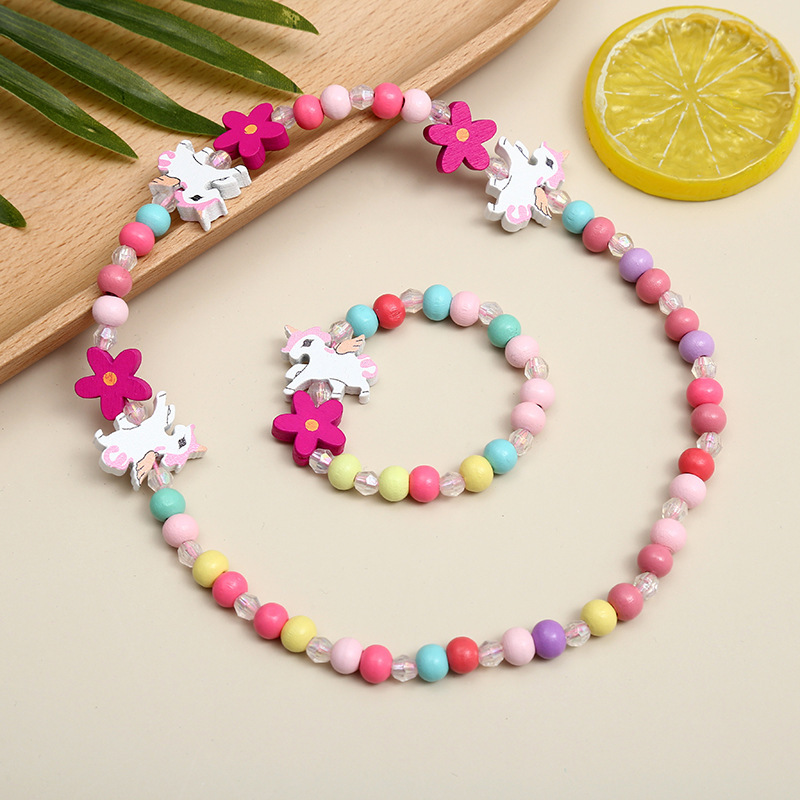 Cute Cartoon Character Flower Arylic Stoving Varnish Girl's Bracelets Necklace 1 Set display picture 5