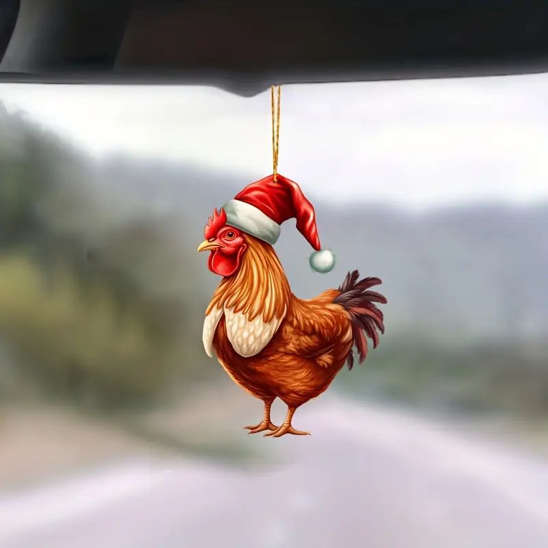 2D Navidad nuevo gallo fiestas colgante acrílico plano transfronterizo espejo retrovisor de automóvil colgante para el hogar colgante image 3