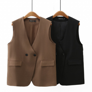 Plus size women's Korean-style loose slimming double-breasted mid-length suit vest two-button waistcoat 412326