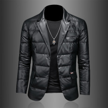 冬90白鸭绒西装羽绒服男潮流时尚皮衣羽绒西服帅气休闲外套YR6606