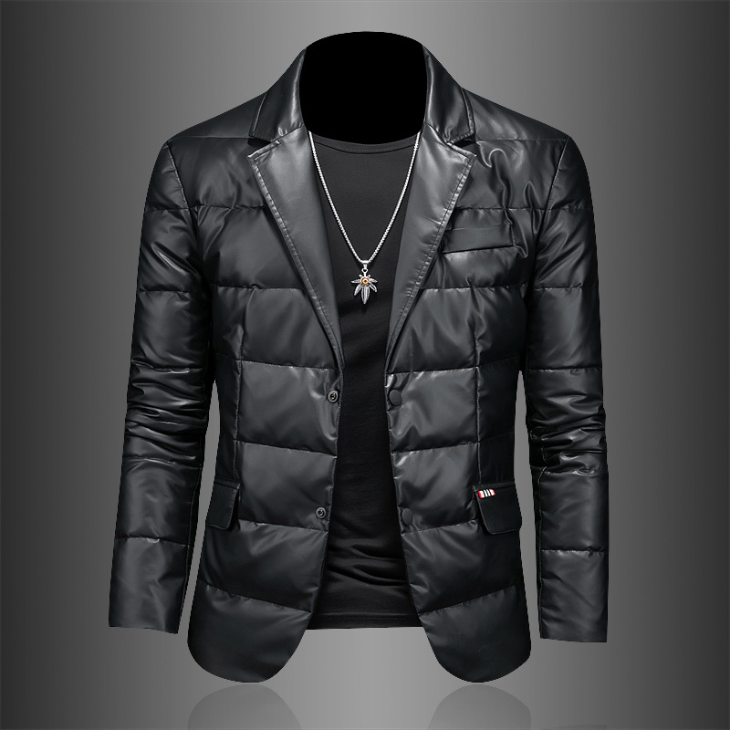 冬90白鸭绒西装羽绒服男潮流时尚皮衣羽绒西服帅气休闲外套YR6606